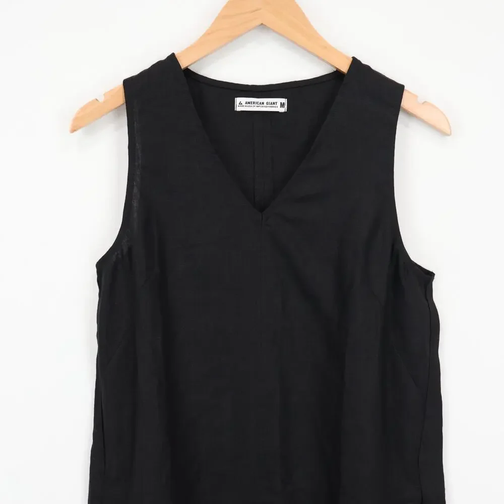 American Giant Women's Linen V Neck Sleeveless Dress Black Size Medium NWOT - Picture 2 of 6
